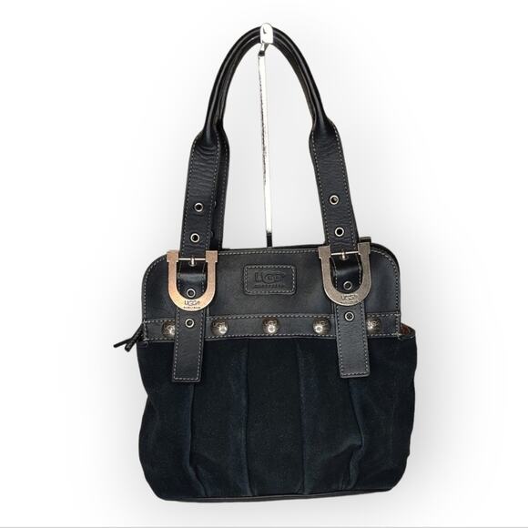 UGG Australia Black Suede and Leather Hobo Ladies Shoulder Handbag Purse - Picture 1 of 15